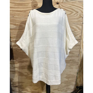 Talbots Tight Knit Cape Poncho Sweater Ivory Wool Blend Womens Large Buttons